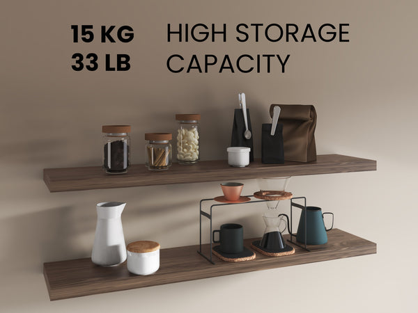 English Elm Floating Shelves - Stylish Walnut Design, 2-Tiered Storage Solution For Modern Home Decor & Organization B097P250908