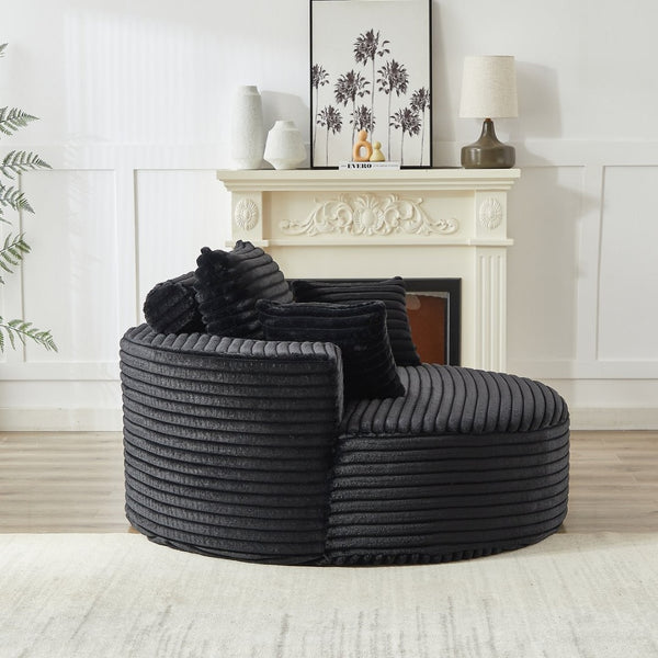 English Elm 55'l Chenille Round Sleeper Chair Fluffy Sculptural Seat for Living Room or Bedroom Black W834P401584