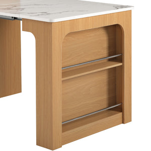 English Elm K&K Modern Extendable 59.5" Kitchen Island with Double-Sided Storage, Power Outlet & Casters Natural N707S000017Y