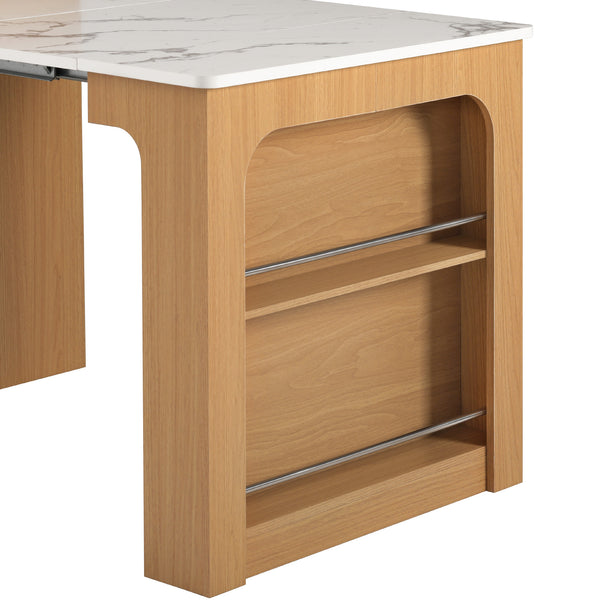 English Elm K&K Modern Extendable 59.5" Kitchen Island with Double-Sided Storage, Power Outlet & Casters Natural N707S000017Y