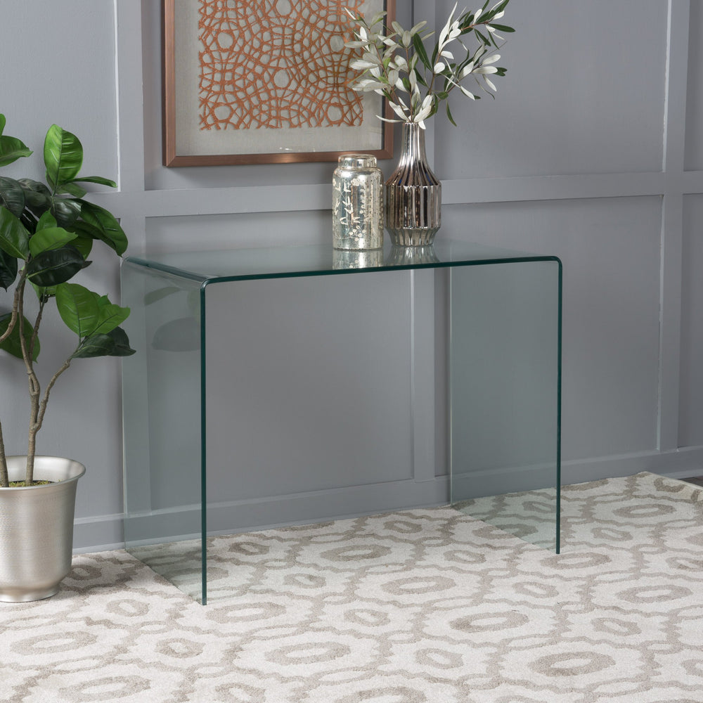 English Elm Christopher Knight Home® - DINING Clear Tempered Glass Console Table — Sleek Ultramodern Curved Rectangular Top, Scratch-Protecting Feet 57615.00