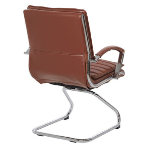 OSP Home Furnishings Guest Faux Leather Office Chair with Chrome Sled Base and Ergonomic Lumbar Support Saddle SPX23595C-U41