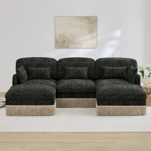 English Elm 100"comfy Chenille Leopard Print U-shaped Sectional with Tassel Trim and Modular Ottomans Green W5656S00033
