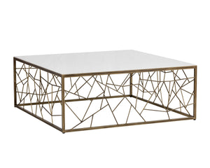 Sunpan Vero Coffee Table: Large White Volakas Marble Top with Rustic Bronze Steel Frame for Stunning Style
