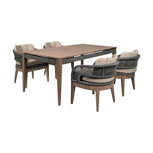 English Elm Orbit Eucalyptus Outdoor Dining Set with Rope Chairs and Olefin Cushions Seats Four B2736S00031