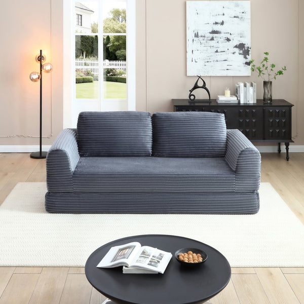 English Elm 2-in-1 Corduroy Futon Sofa Sleeper Modular Floor Couch for Studio and Guest Living Spaces Grey W1117S00377