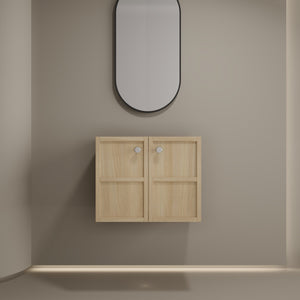 English Elm 24" Wall Vanity Cabinet Oak Finish, Wall-Mounted Floating Design, 2 Soft-Closing Doors, Plywood W1972P265272