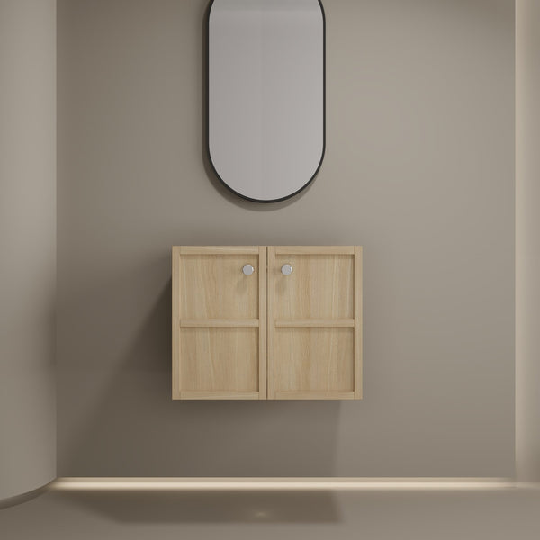 English Elm 24" Wall Vanity Cabinet Oak Finish, Wall-Mounted Floating Design, 2 Soft-Closing Doors, Plywood W1972P265272