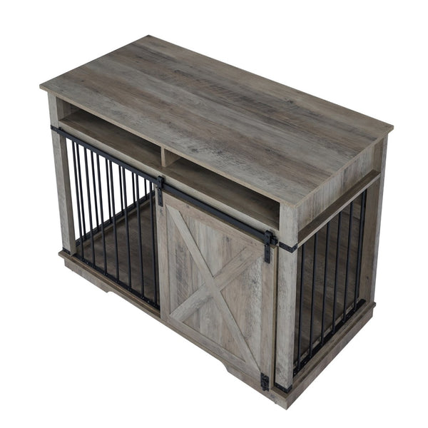English Elm Wf005-gw,the Dual Compartment Furniture Style Dog Crate with Open Shelves for Living Rooms W308P171239