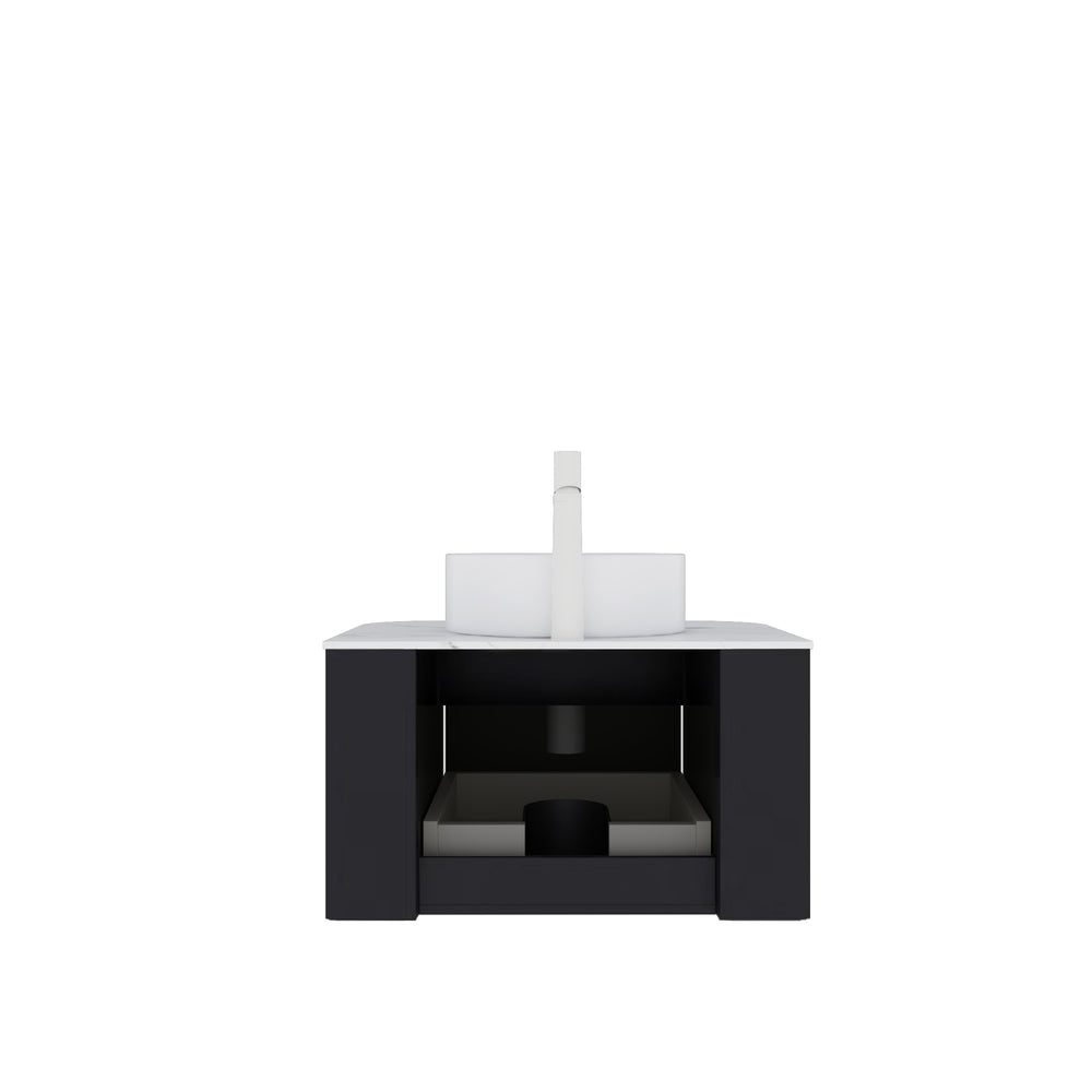 English Elm Dina 24" Modern Floating Bathroom Vanity With Round Sink, Stylish Storage, Pre-Assembled, Black Finish W2615S00103