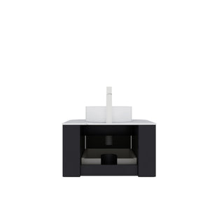 English Elm Dina 24" Modern Floating Bathroom Vanity With Round Sink, Stylish Storage, Pre-Assembled, Black Finish W2615S00103