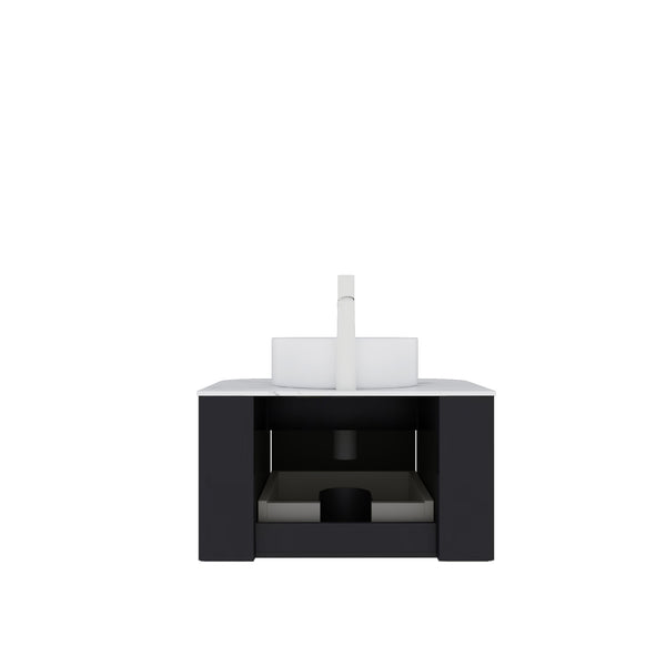 English Elm Dina 24" Modern Floating Bathroom Vanity With Round Sink, Stylish Storage, Pre-Assembled, Black Finish W2615S00103