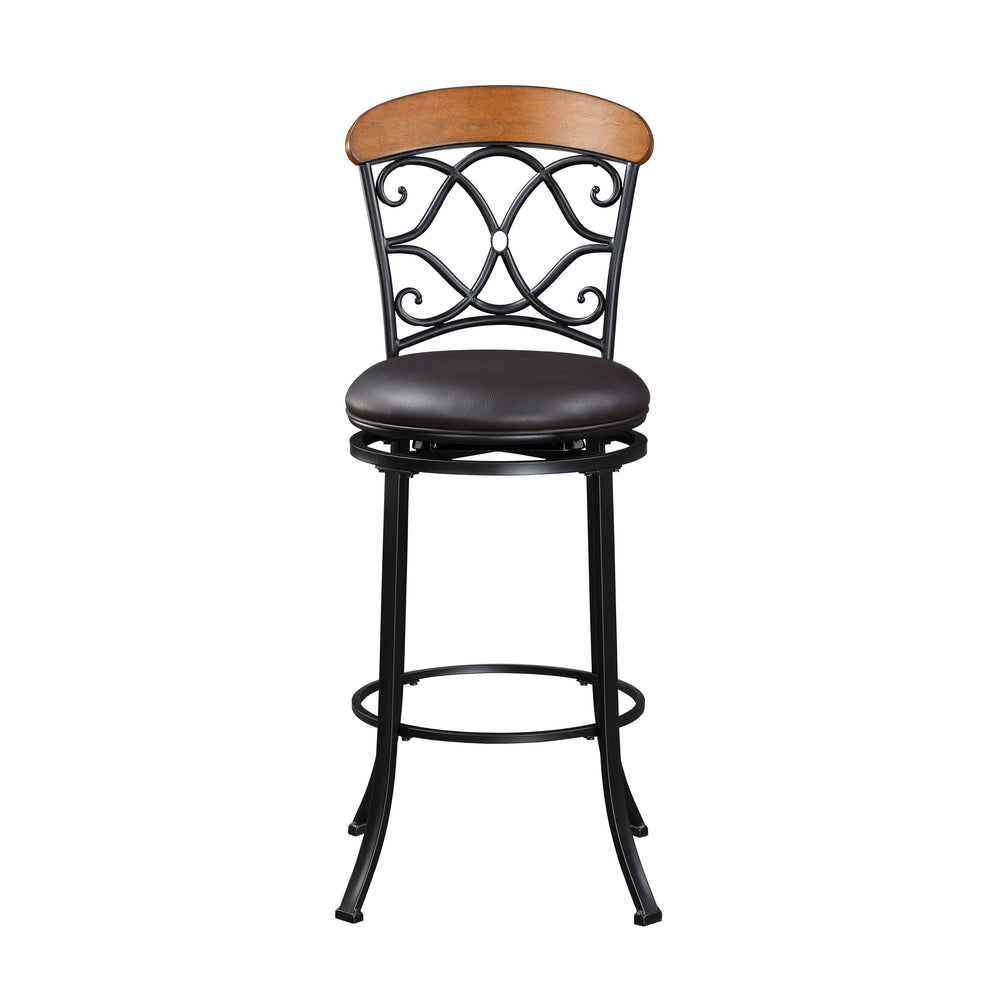 English Elm 1pc Swivel Pub Height Chair Faux Leather Seat 29" Height Black Metal Frame Modern Bar Stool B011P287698