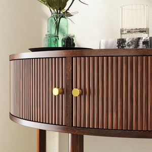 English Elm Artisan-crafted Demi-lune Console Table Wave Drawer Fronts Warm Wood Entryway W2557P294041
