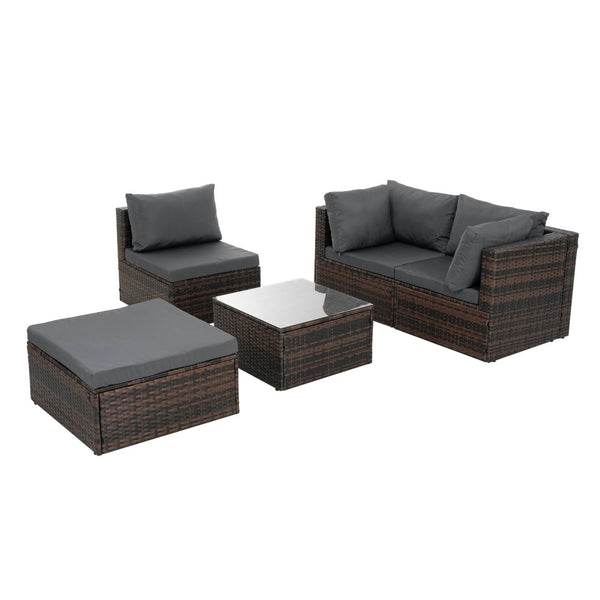 English Elm Patio 5-Piece Pe Wicker Furniture Set With Tempered Glass Table - Durable, Stylish, And Weather-Resistant! W1703S00023-GIGA