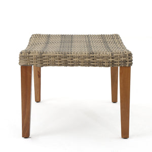 English Elm Christopher Knight Home® - HAMPTON Acacia Wood & Wicker Ottoman in Natural Grey — Weather-Resistant Rattan Top, Handcrafted Charm 60398.00