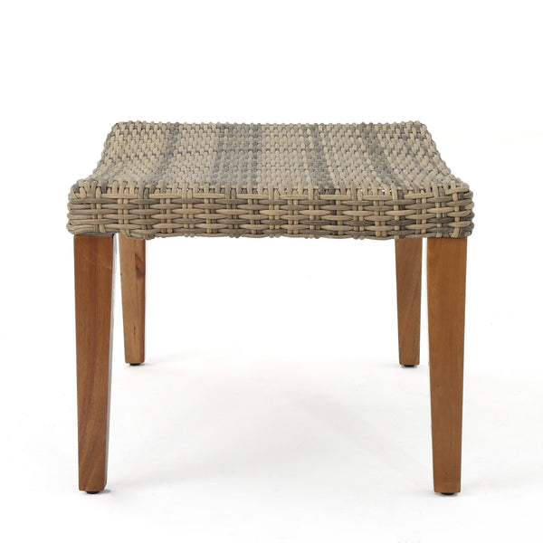 English Elm Christopher Knight Home® - HAMPTON Acacia Wood & Wicker Ottoman in Natural Grey — Weather-Resistant Rattan Top, Handcrafted Charm 60398.00