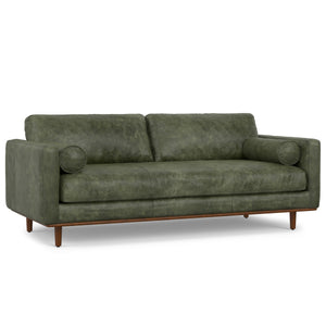 English Elm Morrison 89-Inch Mid-Century Modern Sofa In Moss Green Leather - Comfortable, Durable, Eco-Friendly Design B136P364290