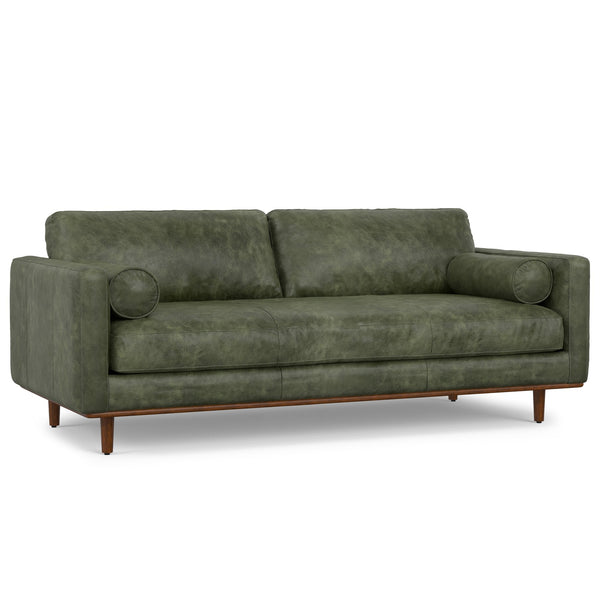 English Elm Morrison 89-Inch Mid-Century Modern Sofa In Moss Green Leather - Comfortable, Durable, Eco-Friendly Design B136P364290
