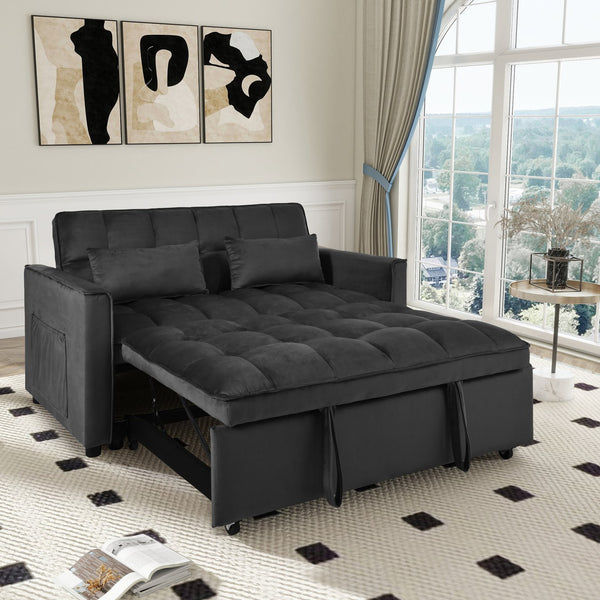 English Elm Convertible Sofa Bed with Sturdy Legs & Smooth Wheels, 3-in-1 Reclining Pull-Out Sleeper for Home Comfort Black W2941P243734