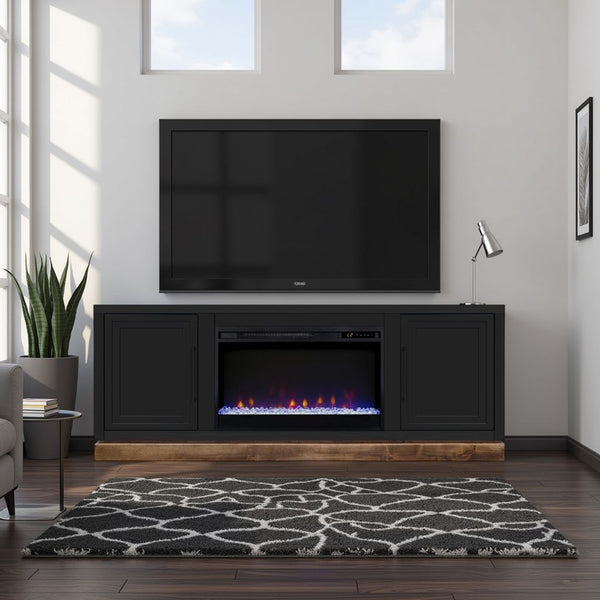English Elm Nora 64-inch Fireplace TV Stand with 26" Electric Insert, Two-Tone Alder & Poplar Craftsmanship Black B108P345195
