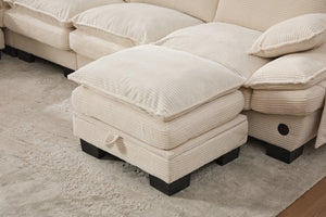 English Elm Sectional Cloud Sofa Modular Deep Seat Corduroy Upholstered Living Room Couch with Storage Beige W395S00129