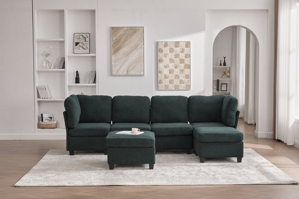 English Elm UNITED Modular 6-Seat Sectional Sofa with Removable Ottoman, Storage Compartments, Convertible Comfort Emerald W1568S00244