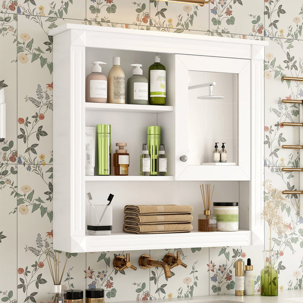 English Elm 32'' Bathroom Wall Cabinet Mirror — 32-inch Wall-Mounted Medicine Cabinet with Adjustable Shelves for Streamlined Bathroom Storage and Stylish Organization White N710P254922K