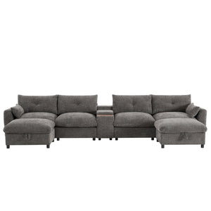 English Elm 142'' Modular Sectional Sofa - 6 Seats, Movable Ottoman, Usb Charging, Chic Chenille Style N723S9777E-GIGA