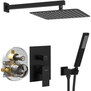 English Elm Male Npt Matte Black Shower System - 12-Inch Rain Shower Head & Handheld Set For Modern Bathrooms T3177P277450