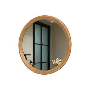 English Elm Natural Oak Round Wall Mirror Solid Wood Frame Minimalist Accent for Any Room W2295P414107