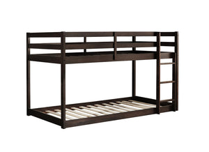 English Elm Solid Wooden Twin Over Twin Bunk Bed With Ladder - Durable Rubberwood, Espresso Finish, Space-Saving Design W504P191655-GIGA