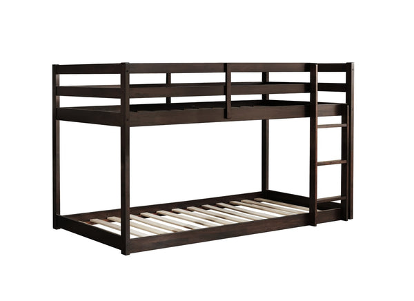 English Elm Solid Wooden Twin Over Twin Bunk Bed With Ladder - Durable Rubberwood, Espresso Finish, Space-Saving Design W504P191655-GIGA