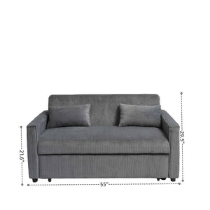 English Elm Futon 3-in-1 Corduroy Sofa Bed with Adjustable Backrest, Pull-Out Sleeper and Storage Pocket Grey W3138P281698