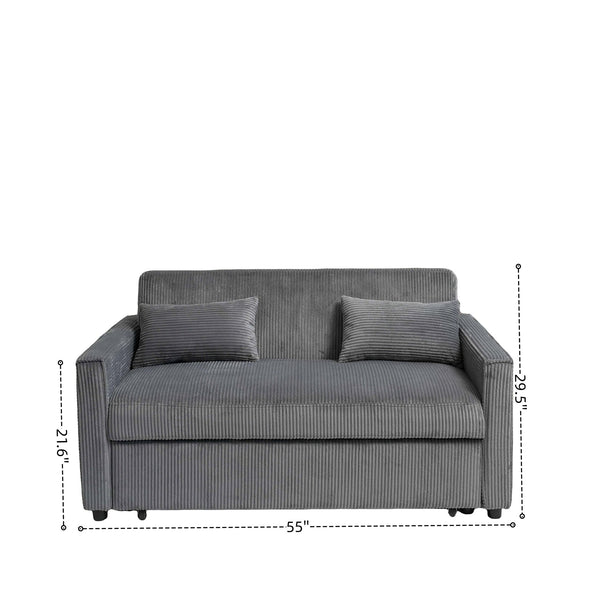 English Elm Futon 3-in-1 Corduroy Sofa Bed with Adjustable Backrest, Pull-Out Sleeper and Storage Pocket Grey W3138P281698