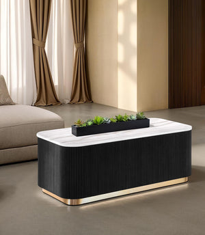 English Elm Contemporary Rectangle Cocktail Table With Marble Top & Gold Accents - Elegant Living Room Centerpiece B2741P395390