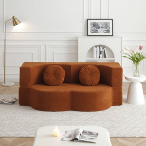 English Elm 2-in-1 Folding Floor Sofa Foam Sleeper Twin Futon Couch for Compact Living Spaces Orange W1117P419838