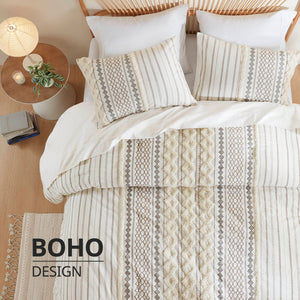JLA Home INK+IVY - Cotton Mid-Century Geometric Comforter Set with Tufted Chenille Accents, Breathable OEKO-TEX Quality Ivory II10-994