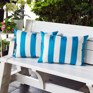 English Elm Horizon Stripe Pillow 14" X 20" - Vibrant Aqua Comfort For Indoor & Outdoor Spaces, Durable & Stylish B357P367228