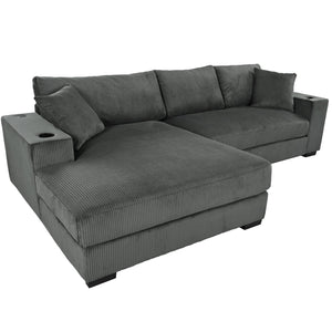 English Elm Christopher Knight Home® - Mirod Large Sectional Sofa with Deep Foam Seats, Built-In Cup Holders, USB Charging Ports, Modern Design Grey N760S0000043E