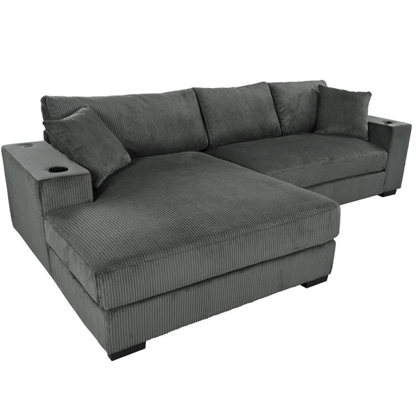 English Elm Christopher Knight Home® - Mirod Large Sectional Sofa with Deep Foam Seats, Built-In Cup Holders, USB Charging Ports, Modern Design Grey N760S0000043E