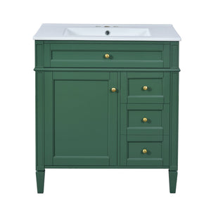 English Elm 30'' Bathroom Vanity Set With Mirror, Modern Freestanding Cabinet, Ceramic Sink & Ample Storage Space SW000127AAF-1