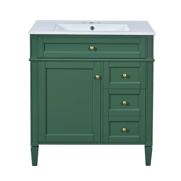 English Elm 30'' Bathroom Vanity Set With Mirror, Modern Freestanding Cabinet, Ceramic Sink & Ample Storage Space SW000127AAF-1