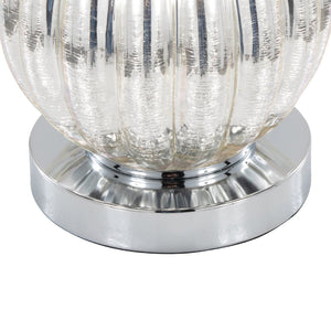 English Elm Glass Crackle Silver Table Lamp Set with Chrome Hardware and White Linen Shade Pair B202P471588