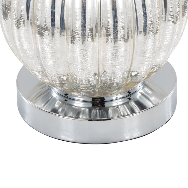 English Elm Glass Crackle Silver Table Lamp Set with Chrome Hardware and White Linen Shade Pair B202P471588