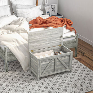 English Elm HOMCOM Farmhouse Storage Chest with Safety Gas Strut, 30" Lift-Top Blanket Trunk for Entryway Light Gray W2225P217730