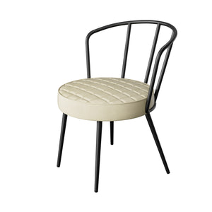 English Elm Dining Chairs Set Of 2 – Mid-Century Modern Armless, Ergonomic Beige Leather Seat, Sturdy Metal Legs T3950P394504