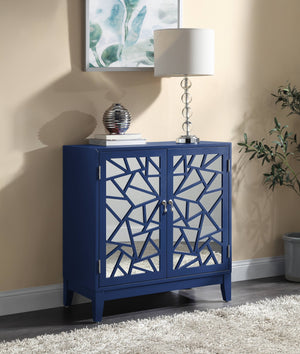 English Elm Einstein Blue Finish Console Cabinet with Mirrored Doors, 2-Door Storage, KD Legs, 70lb Top Capacity B2726P272318