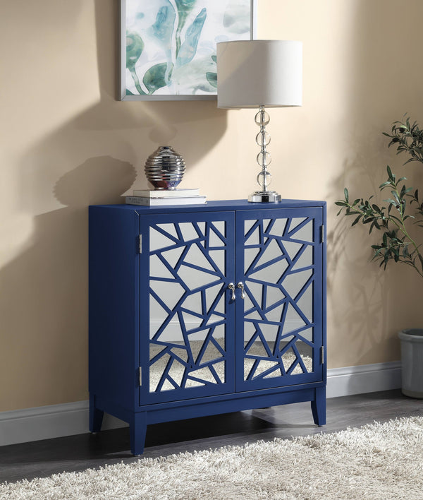 English Elm Einstein Blue Finish Console Cabinet with Mirrored Doors, 2-Door Storage, KD Legs, 70lb Top Capacity B2726P272318