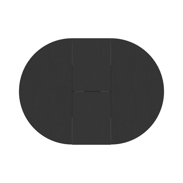 English Elm Dining Table Expandable 43–59" Oval with Removable Leaf, X-Base Farmhouse Style Oak Veneer Black – Seats 6 W1347P202405